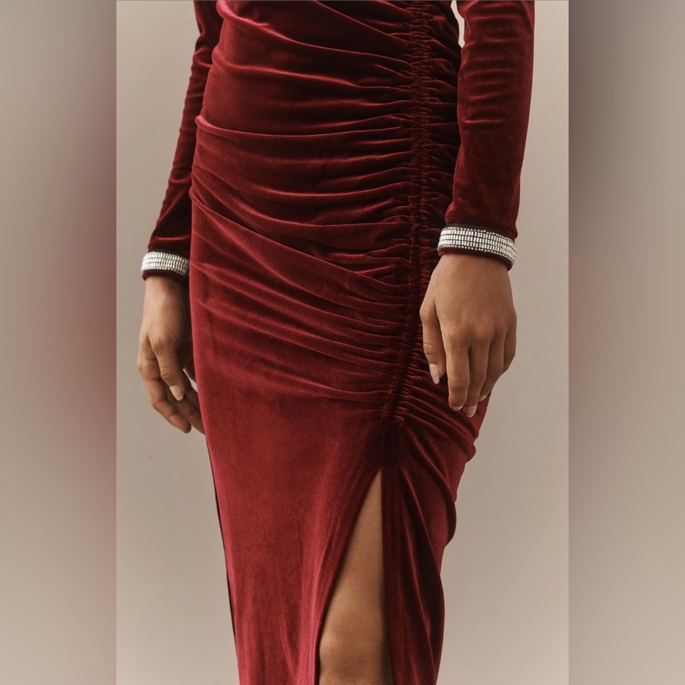 ✨ Anthropologie Maya Ruched Cowl-Neck Dress: Velvet Long-Sleeve Edition Sz 2X - Picture 6 of 10